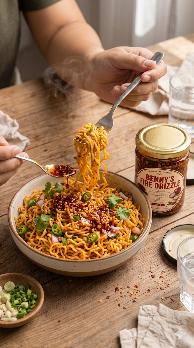 Benny's Fire Drizzle serving idea